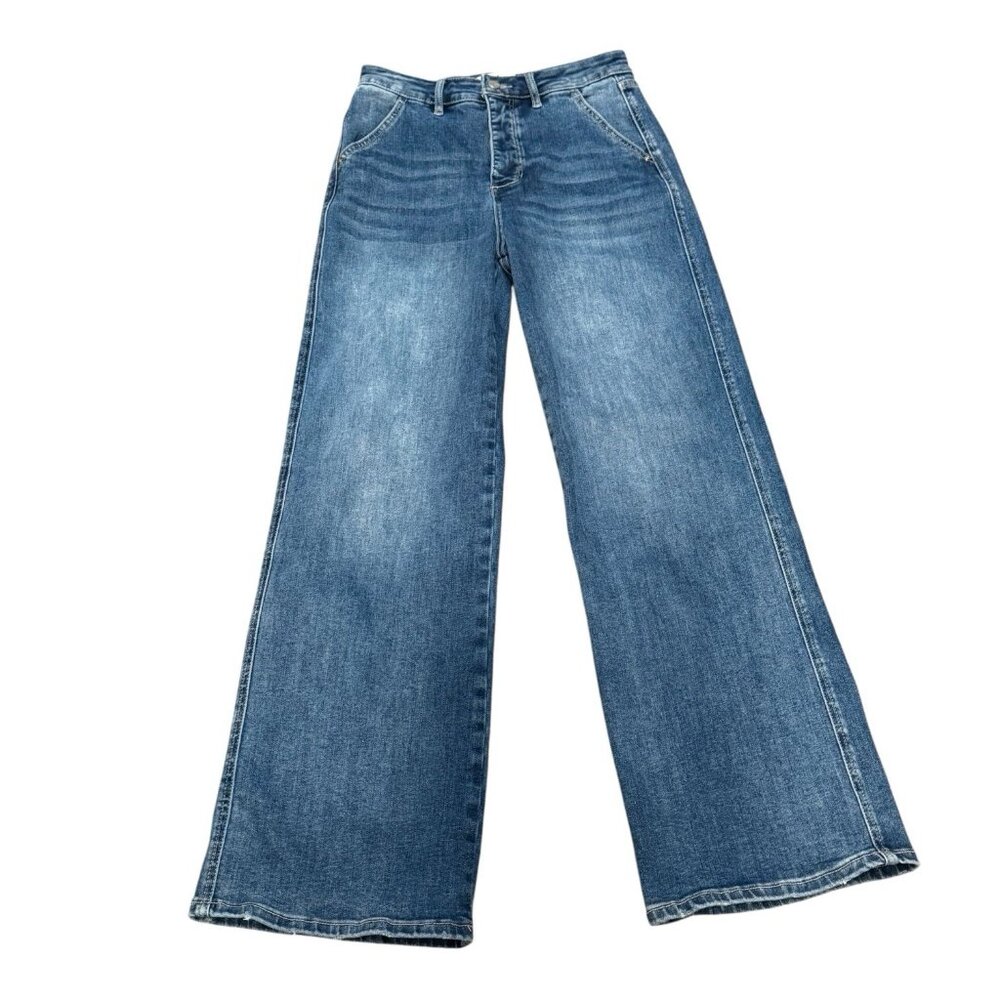 Mica Denim Wide Leg Womens Sz 27 High Rise Hidden Button Fly Medium Wash Jeans - Picture 2 of 15